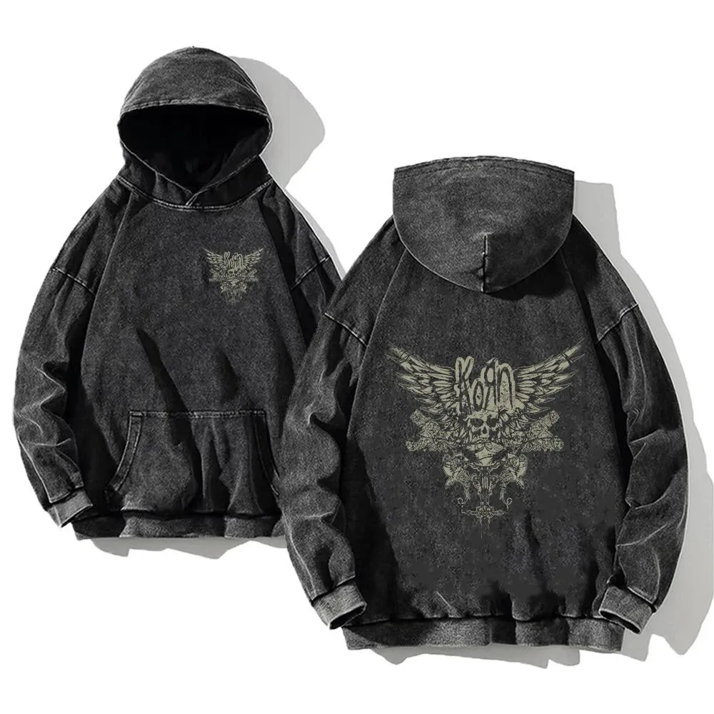 Rock Music Hoodies: Retro Washed Cotton Zipper Sweatshirt