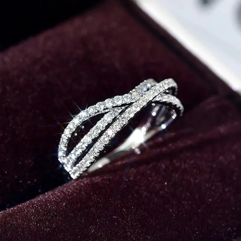Bague Croisée Pour Femme En Zirconium Cubique - Forme Ronde, Taille Réglable 5-11