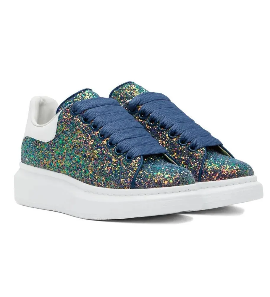 Famous Brands Chunky Sole Sneakers Shoes Women Men Glitter Back Low-top  White Calfskin Leather Couple Skateboard Walking Lifestyle Footwear EU35-46