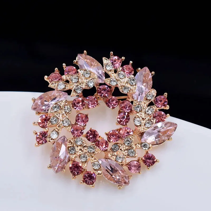 BP1705 Crystals Brooch Pin Women Fashion Jewelry Blooming Flowers - Red