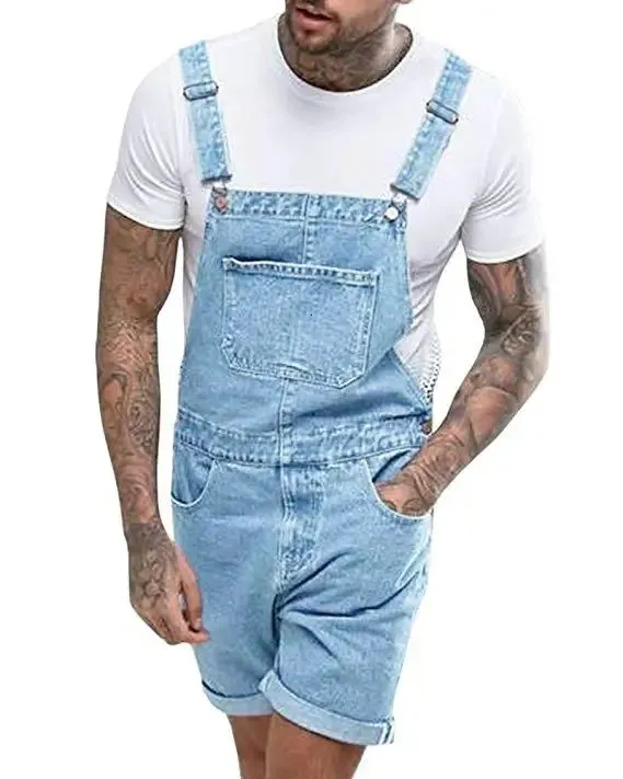 Mens Jean Jumpsuit: Summer Denim Shorts Streetwear Brace Jeans