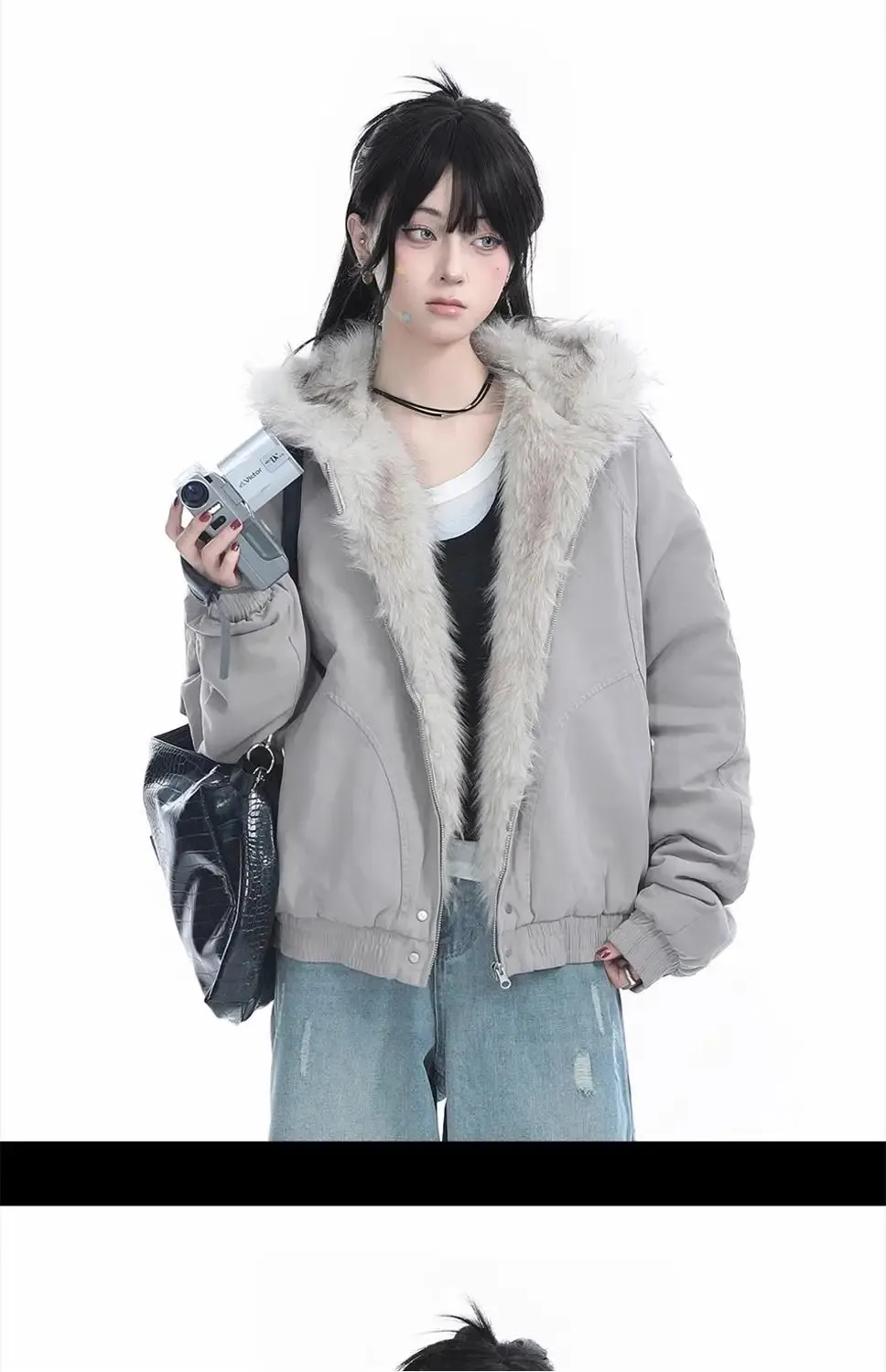 ジャケット・アウター Y2k mods coat Shearling coat fur emo Subculture Punk Emo Sweatshirts Faux Fur Printed Jackets