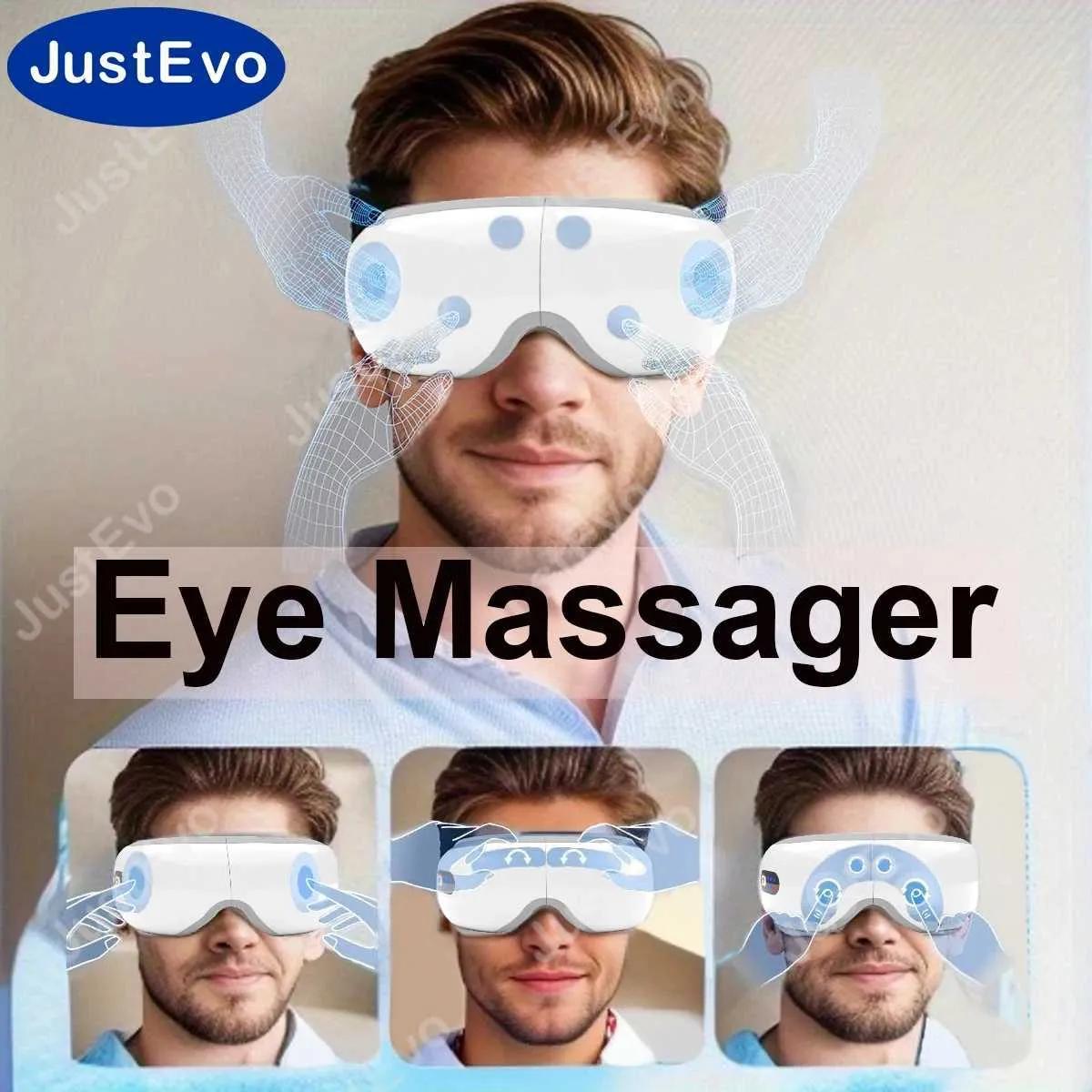 Justevo Rocker Eye Massager with Heat, Vibration, & Music - Relieve Eye Strain and ...