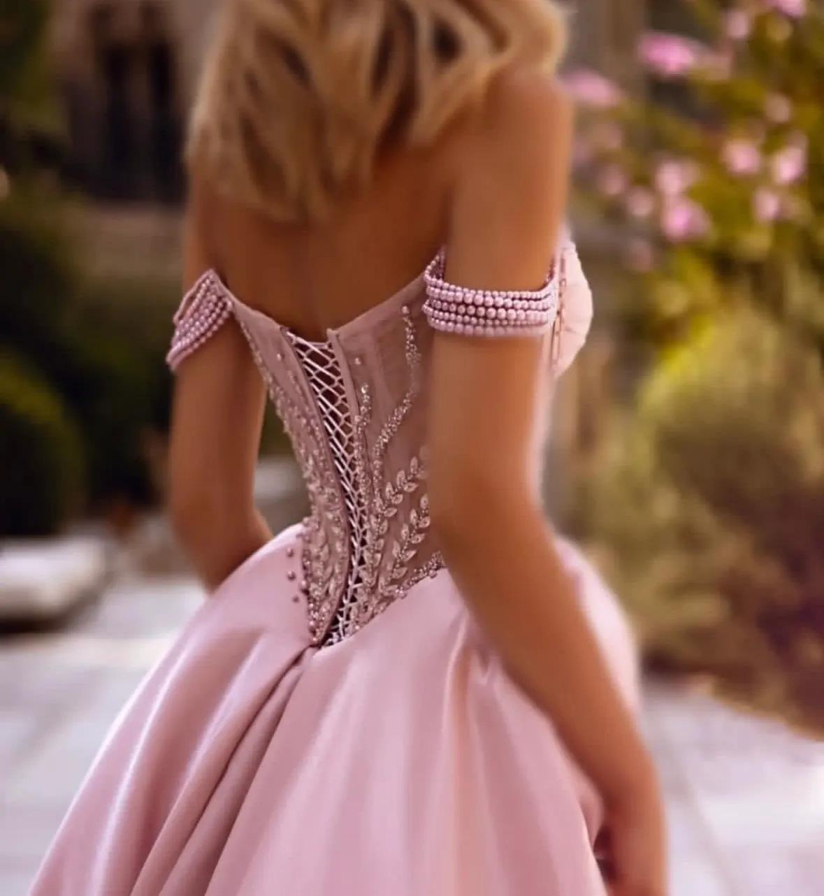 Pink Off Shoulder Satin Prom Dress with Side Split and Lace-up Backless  Corset from Dhgate Prom Dresses - price 149.55
