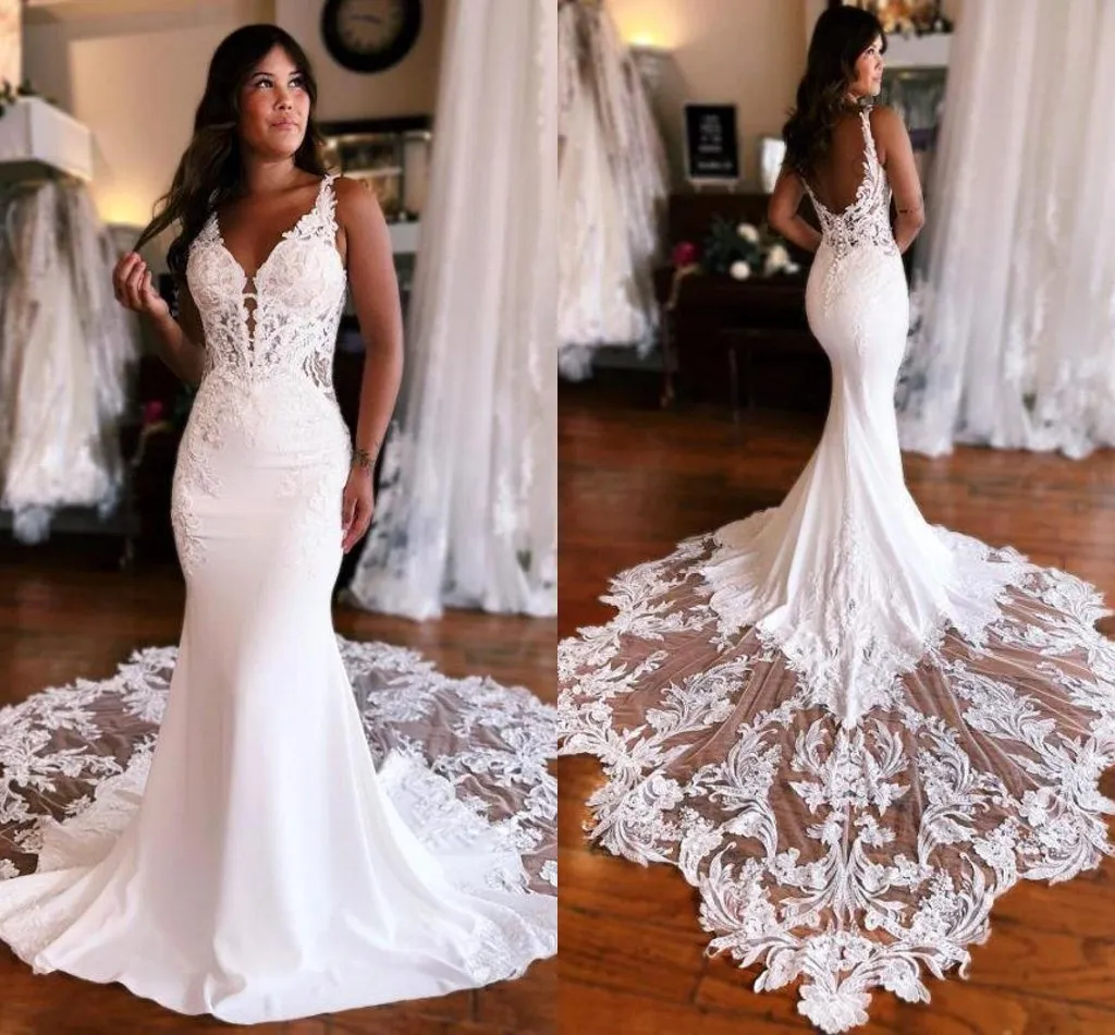 Vestido De Novia De Encaje De Sirena Con Espalda Abierta, Correas De  Espagueti, Vestido De Novia Largo Para Bodas En El Campo De $141.83 | DHgate, image size:1024x950