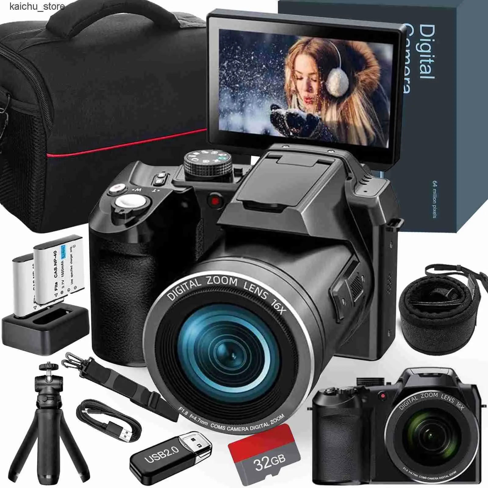 Cameras Digital Camera 4K 64MP 16X flip YouTube suitable for photography beginners easy to learn and operate camera J241213