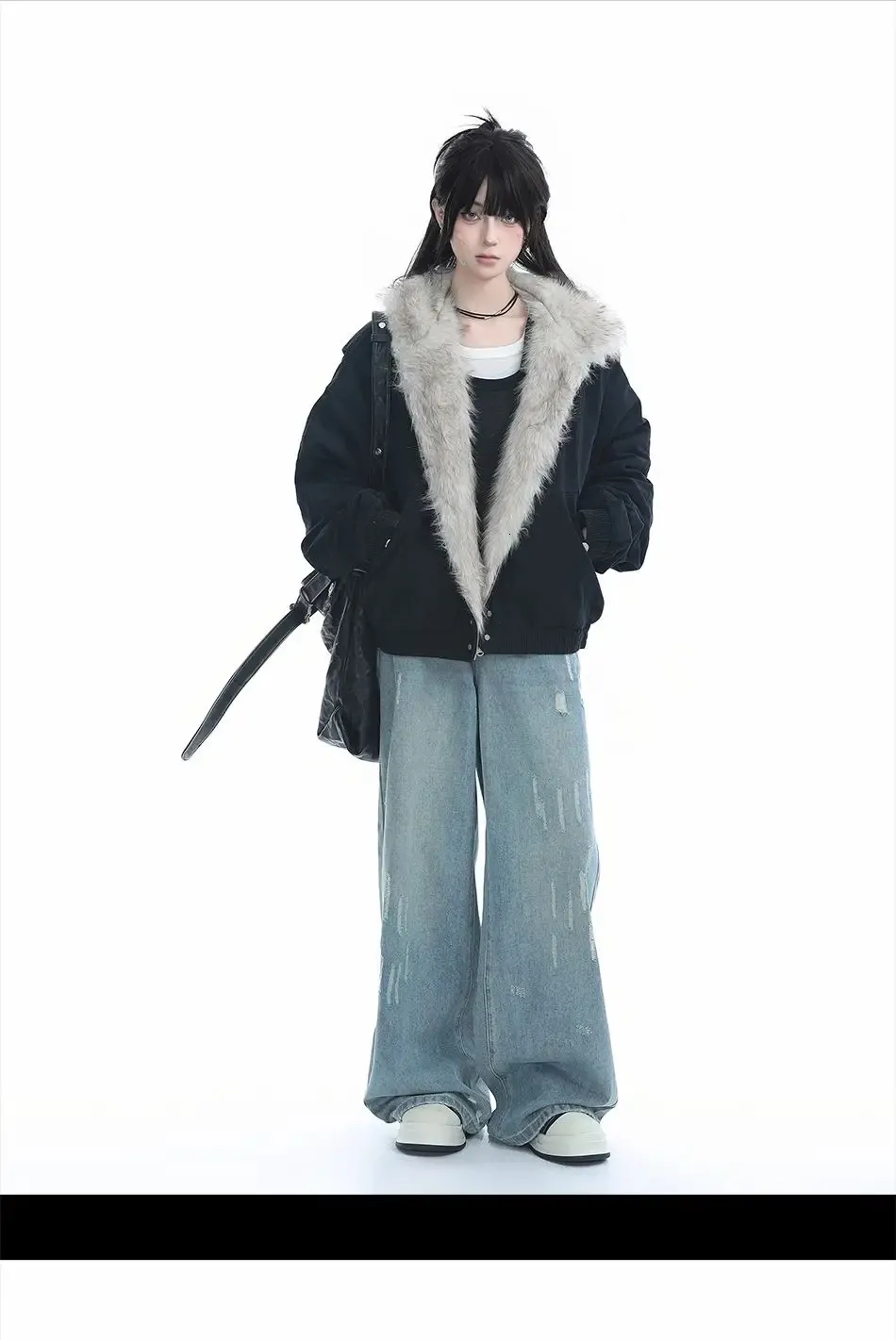 Y2K Fur Hoodie Jacket Womens Retro Harajuku Plush Hooded