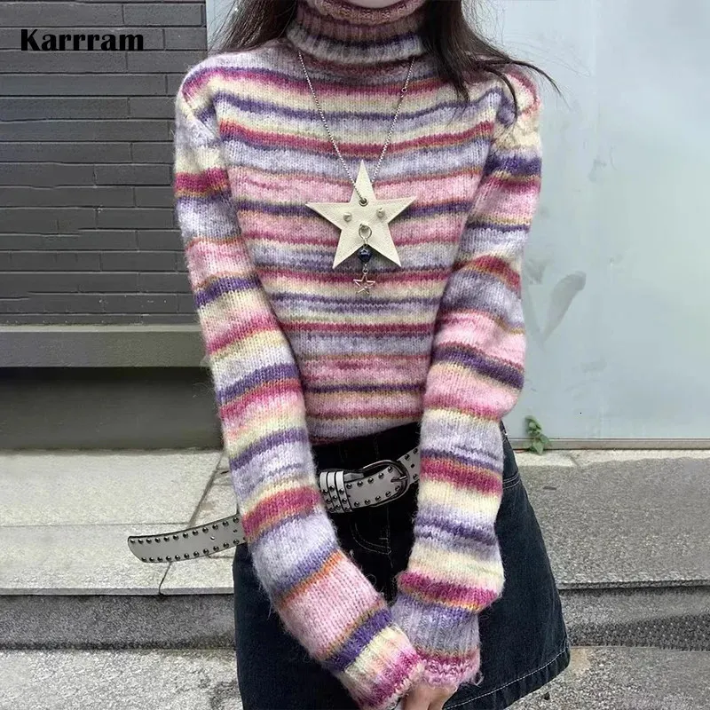 Save Big on Bulk Anime Turtleneck Sweater Rainbow Striped Turtleneck  Sweater Y2K Vintage Korean Fashion Knitted Jumper Harajuku Grunge Knitwear  Best - Main Image