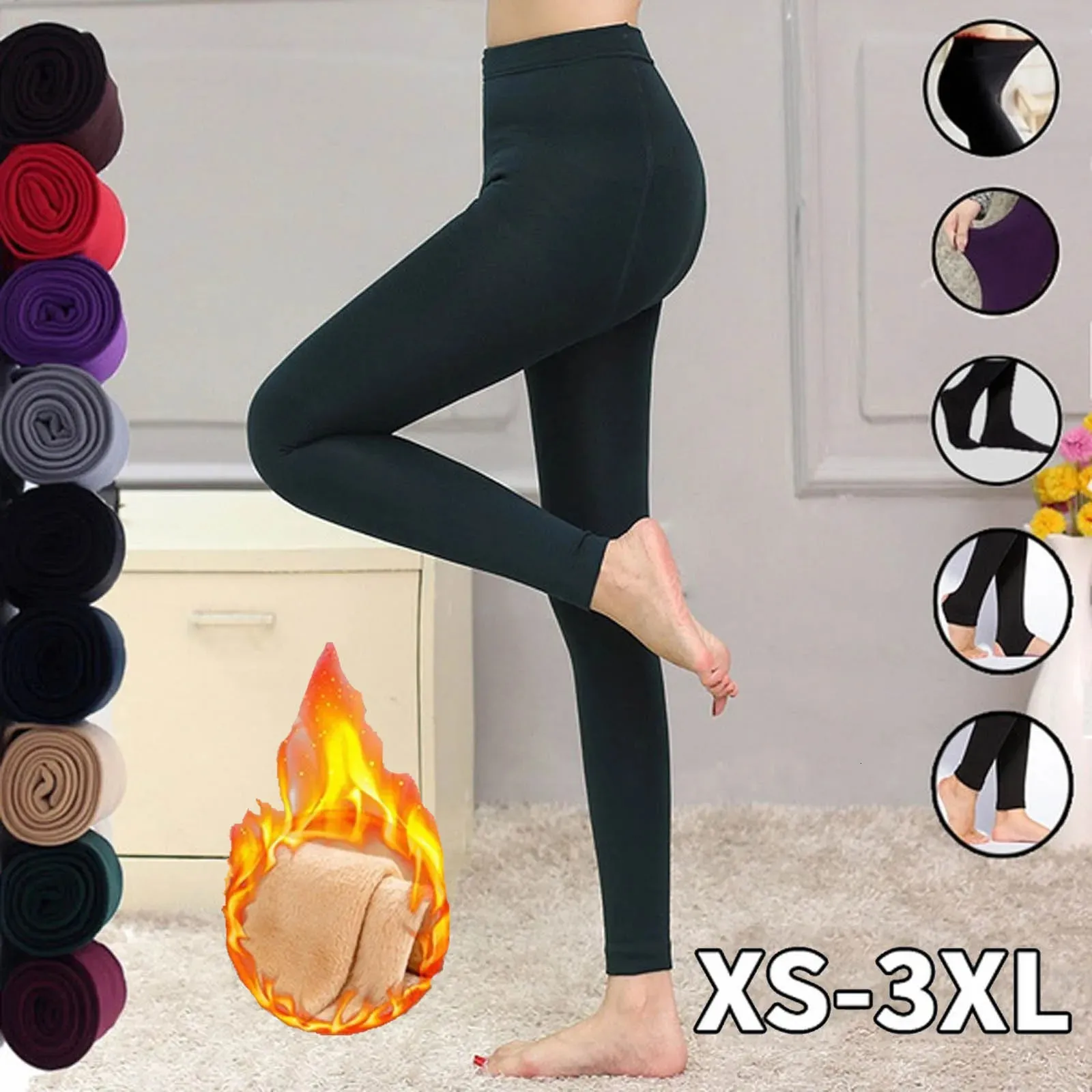 Leggings En Laine D'agneau Pour Femme, Pantalon Chaud Et épais, Avec Genouillères, Taille Haute, à La Mode, Thermique, Gris, Noir, WLG09 / Leggings