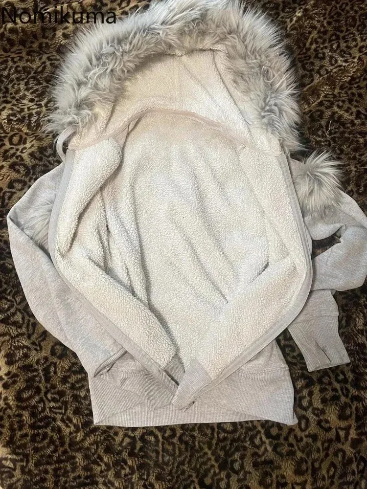 Harajuku Style Fur Fur Lined Hoodie With Zipper Retro Harajuku Style Fur Fur Lined Hoodie With Zipper Retro