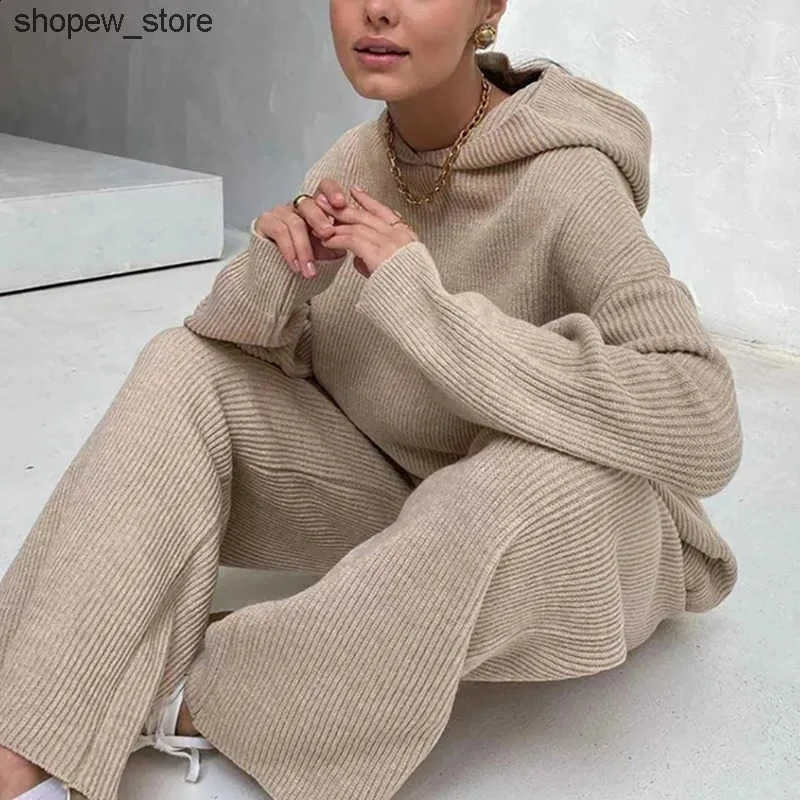 Save Big on Bulk Hoodie Tracksuit Set Womens Hoodie And Sweatpants Set:  Women's Knitted Loungewear Tracksuit Set With Wide Leg Pants Comfortable  Two