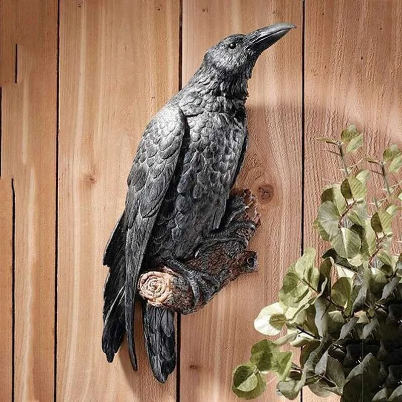 Fake Raven Resin Statue Bird Crow Sculpture Outdoor Crows Halloween ...