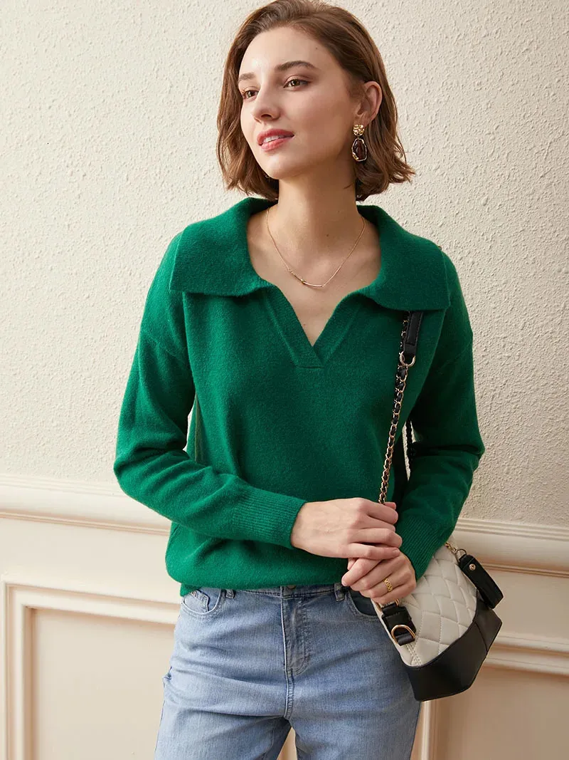 Save Big on Bulk Women's Polo Neck Sweater Green Cashmere Autumn Winter  Polo Sweater Pullover Women Long Sleeve Oversize V Neck Neck Basic Chic Ins 