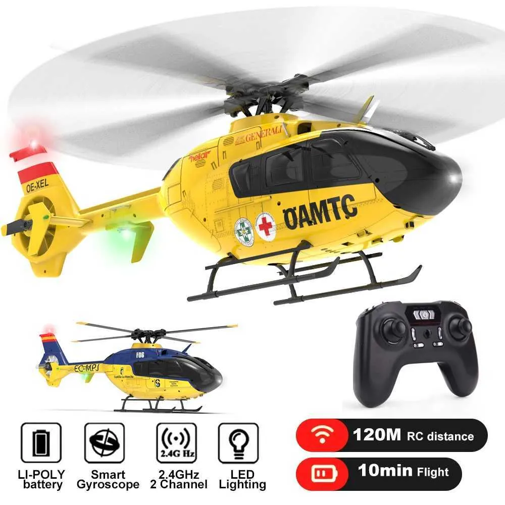 ToyGhillied F06 EC-135 Hélicoptère RC pour adulte, 1:36, 2,4 g, 6 CH, double moteur sans balais, entraînement direct, modèle d'avion, pour les fans