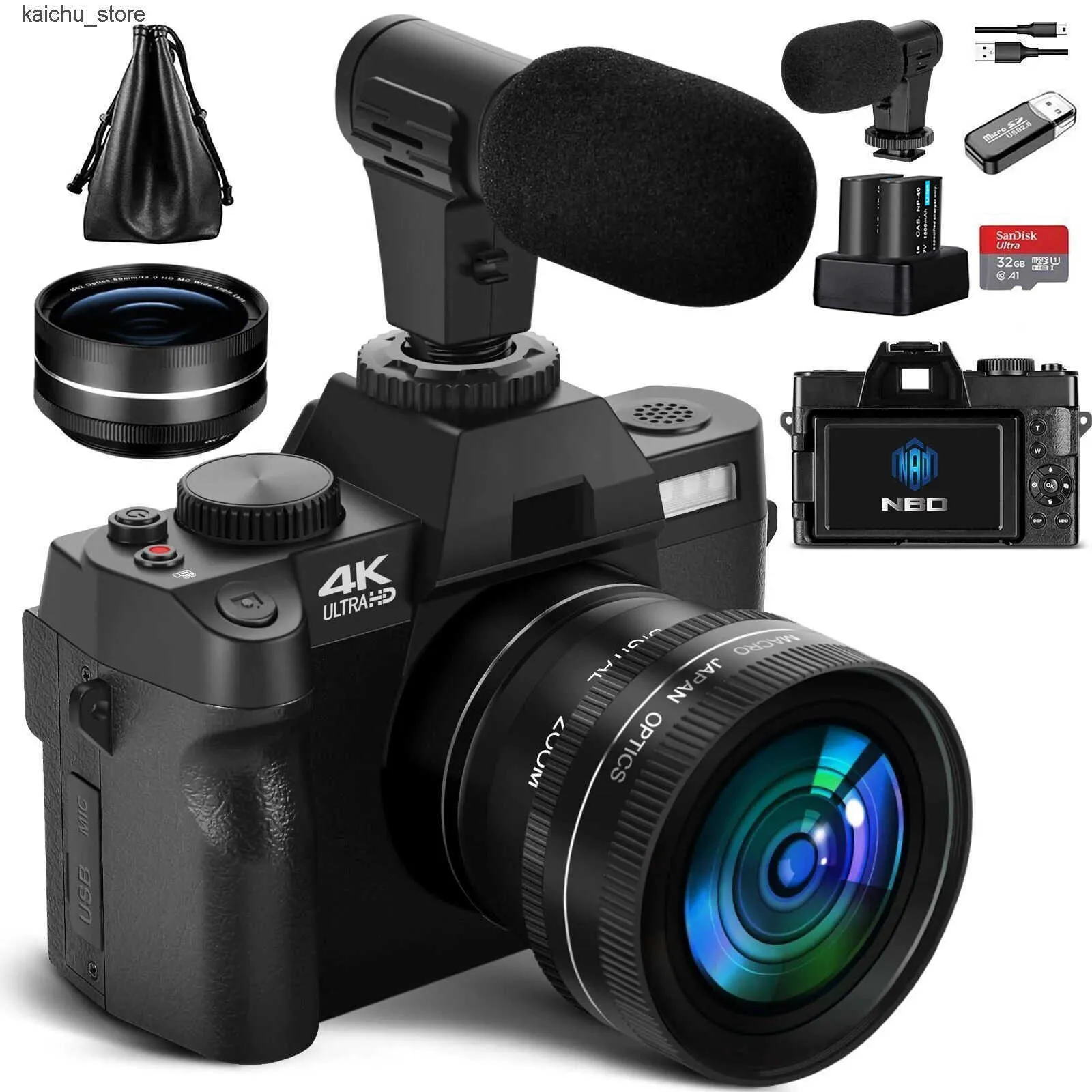 Cameras NBD 4K 48MP Vlogging for with 180 Flip Screen 16X Digital Zoom Video Camera Camcorder J241213