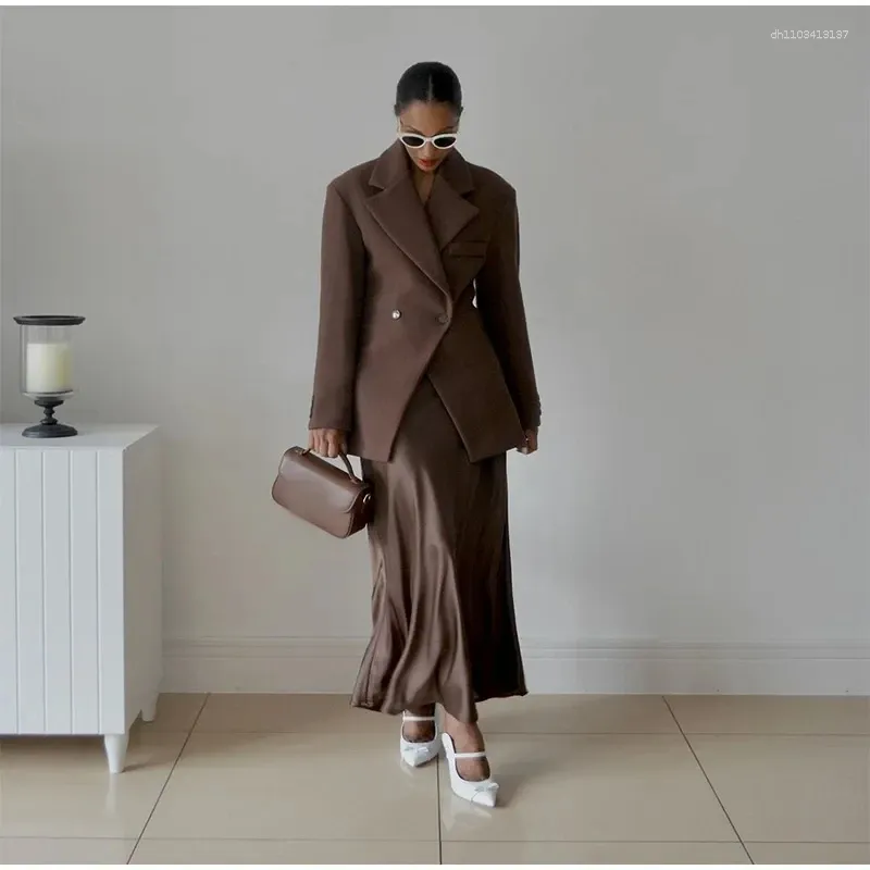 brown dress jacket ladies Vintage Wash Genuine Leather Blazer main image 1