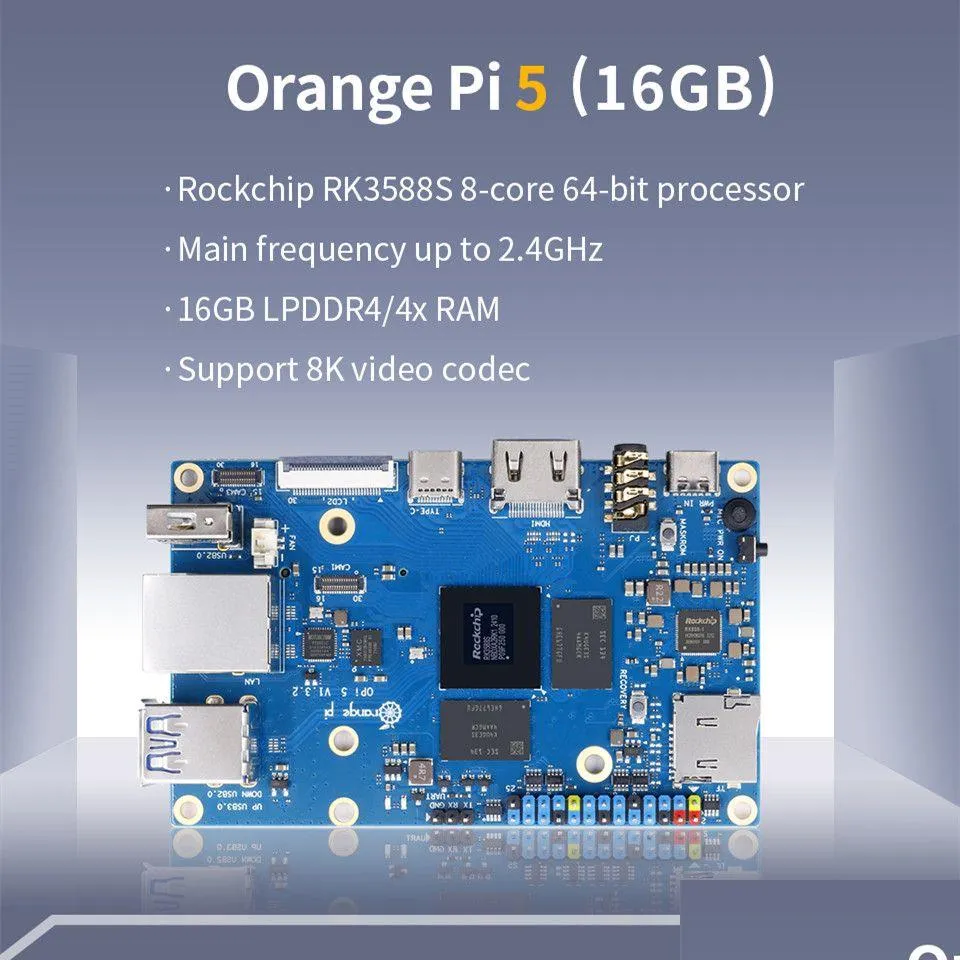 Other Computer Components Orange Pi 5 16Gb Ram Single Board Uter Rk3588S Pcie Mode External Wifiaddbt Ssd 8K Pi5 Development Run Andro Otgfq
