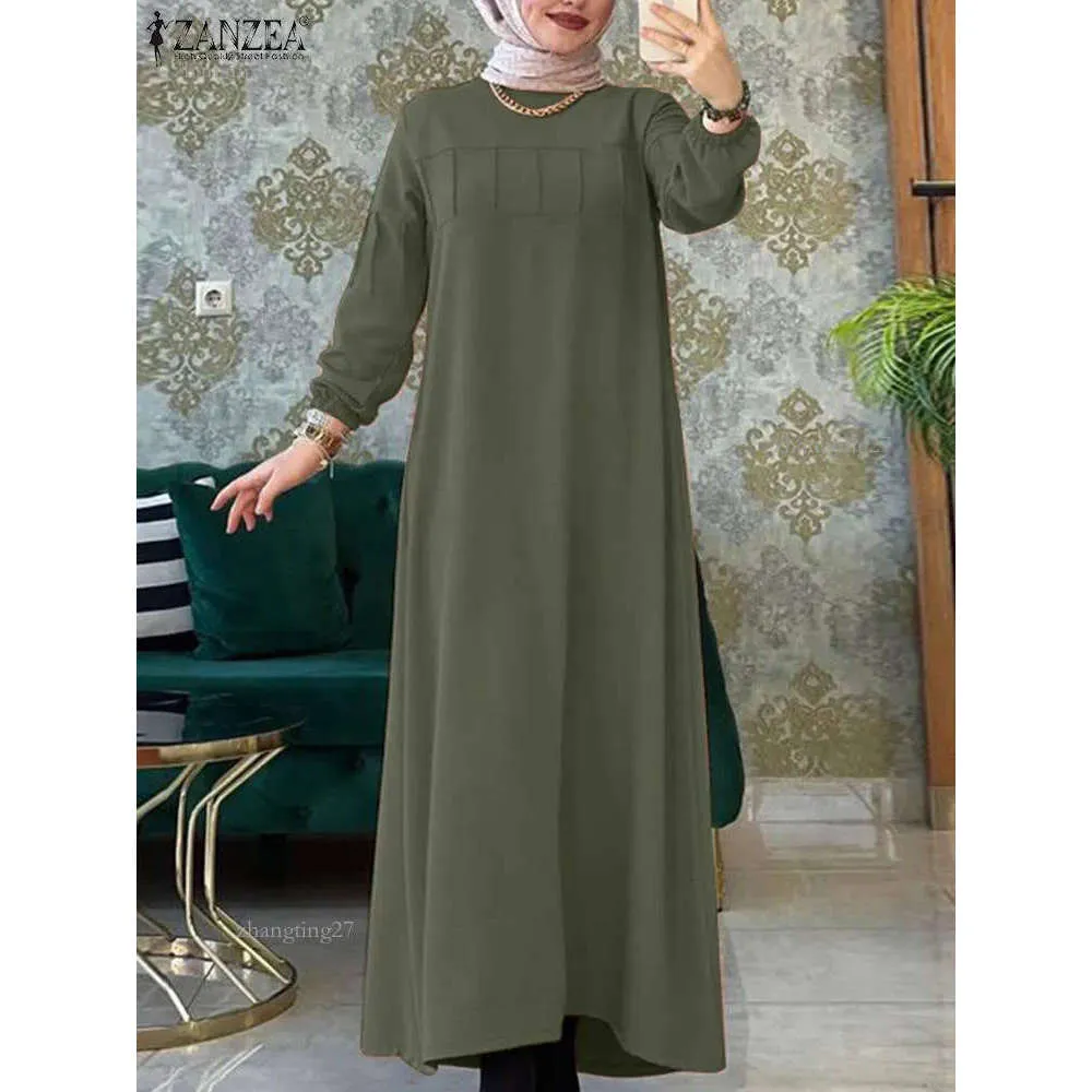 ZANZEA Women's Vintage Turkish abaya prayer Dress Kaftan - Solid Muslim Fashion Dress with Long Sleeves and On-eck Design (230227)