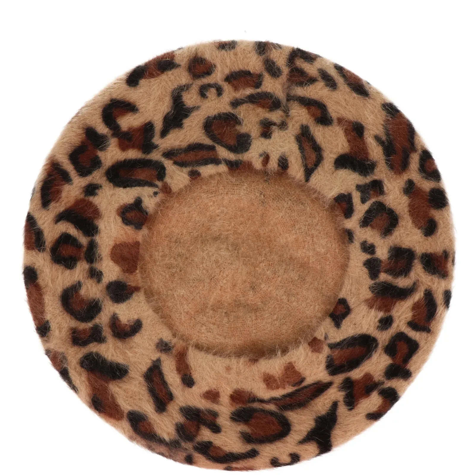 4783 Womens Rabbit Fur French Beret Hat Leopard Print szzoqdz Women French Style Vintage Leopard Print Wool Soft  main image 2