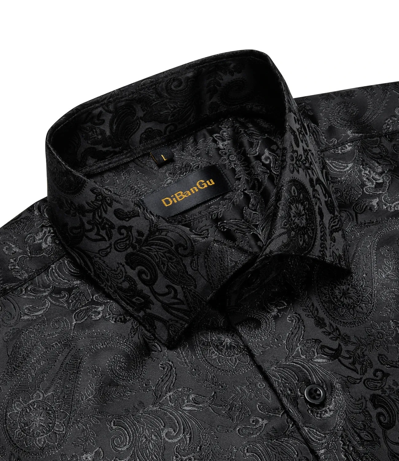 Black Paisley Silk Long Sleeve Evening Dress for Men - Casual and social Paisley shirt (Style #241113) Black Paisley Silk Long Sleeve Evening Dress for Men - Casual and social Paisley shirt (Style #241113)