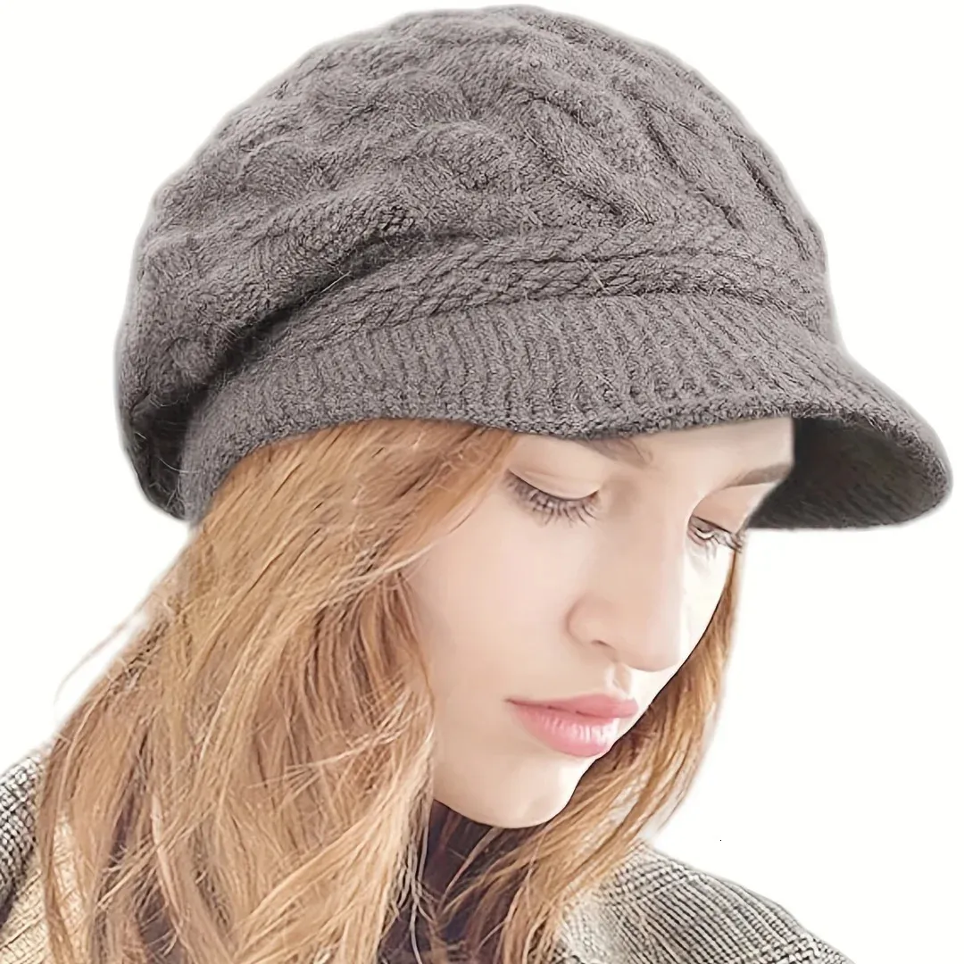 Winter Knit Hat With Visor Brim Double Soft Lining Warm  display picture 2
