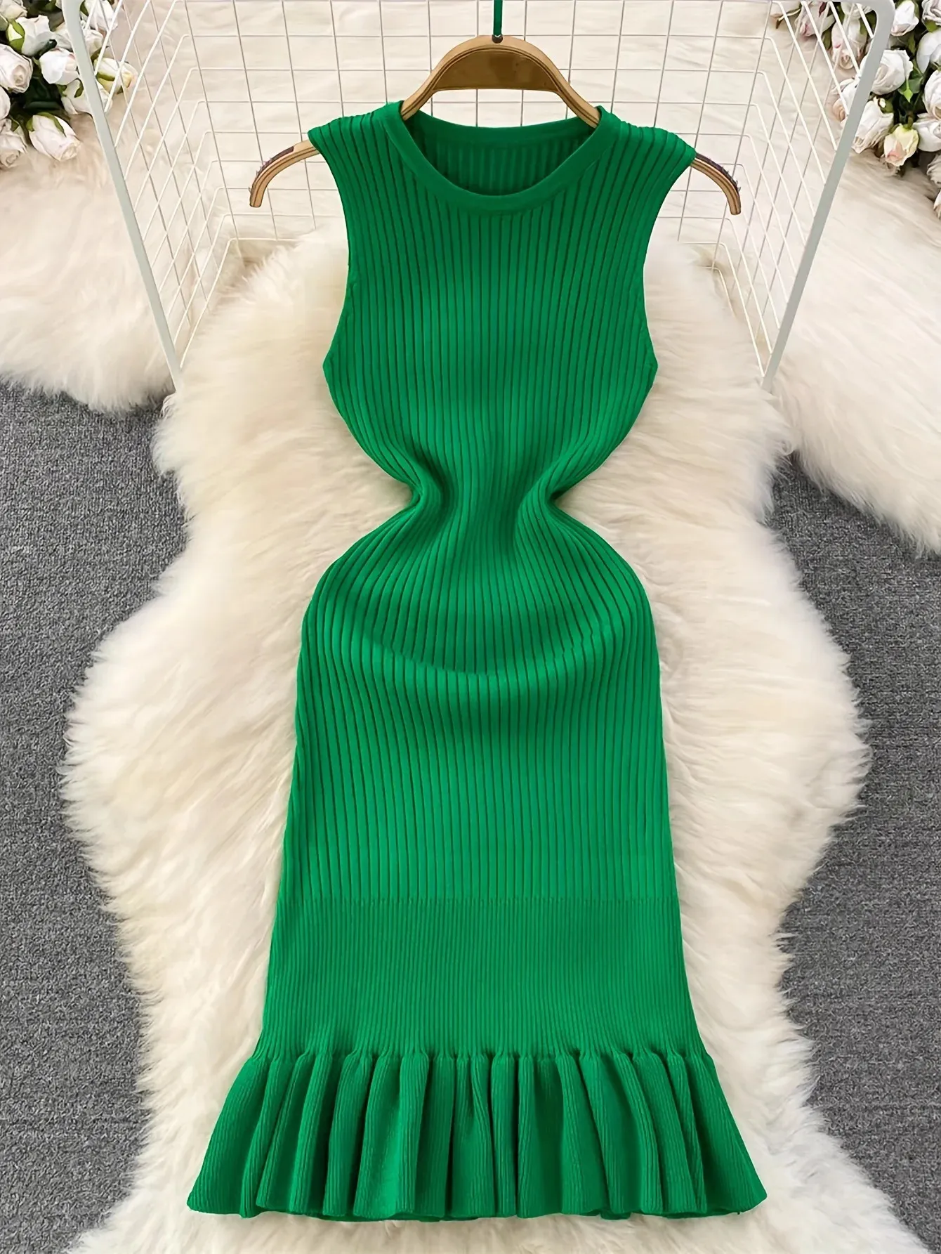 Solid Ribbed Knit Sleeveless Dress With Ruffled Hem Floor Length Bodycon Dress For Women From Mu02, $8.63 | DHgate.Com Solid Ribbed Knit Sleeveless Dress With Ruffled Hem Floor Length Bodycon Dress For Women From Mu02, $8.63 | DHgate.Com