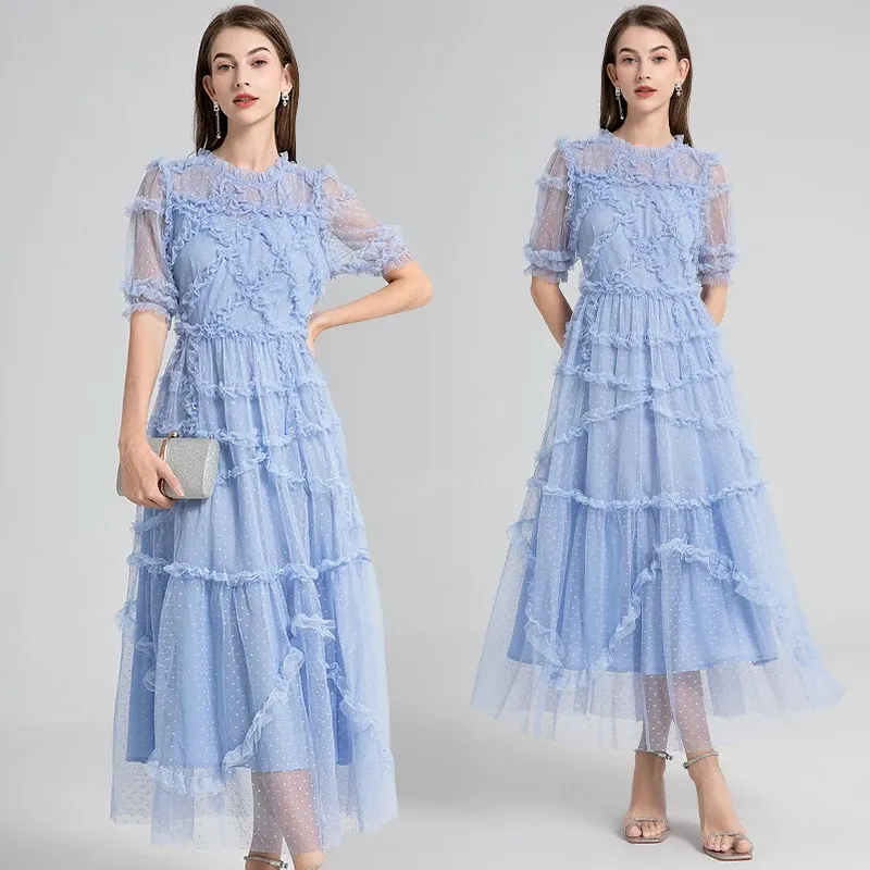 Sexy Mesh Embroidery Ruffled Short Sleeve Bodycon Dresses Sexy Mesh Embroidery Ruffled Short Sleeve Bodycon Dresses
