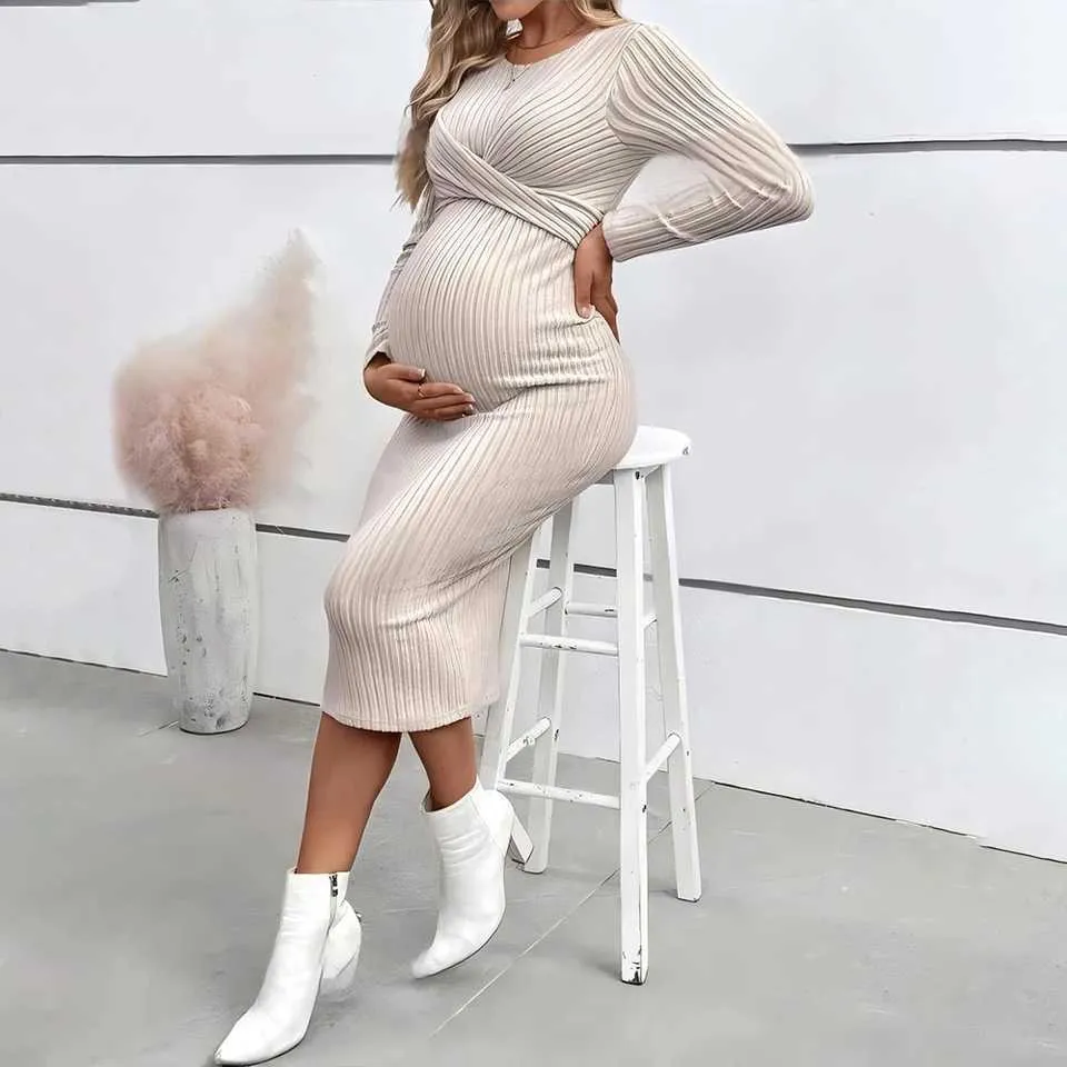 navy blue dress for baby girl LAHILO Long Sleeve Maternity Sweater Dress for Fall Winter Baby Shower &  Photoshoot main image 0