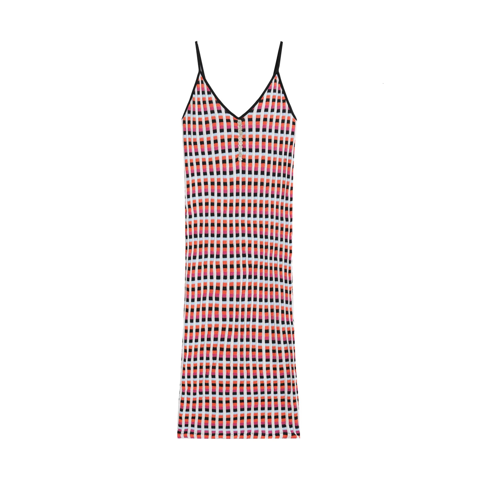 Vibrant Geometric Check Knit Midi Dress With V Neck &... From Mu02, $11.18  | DHgate.Com
