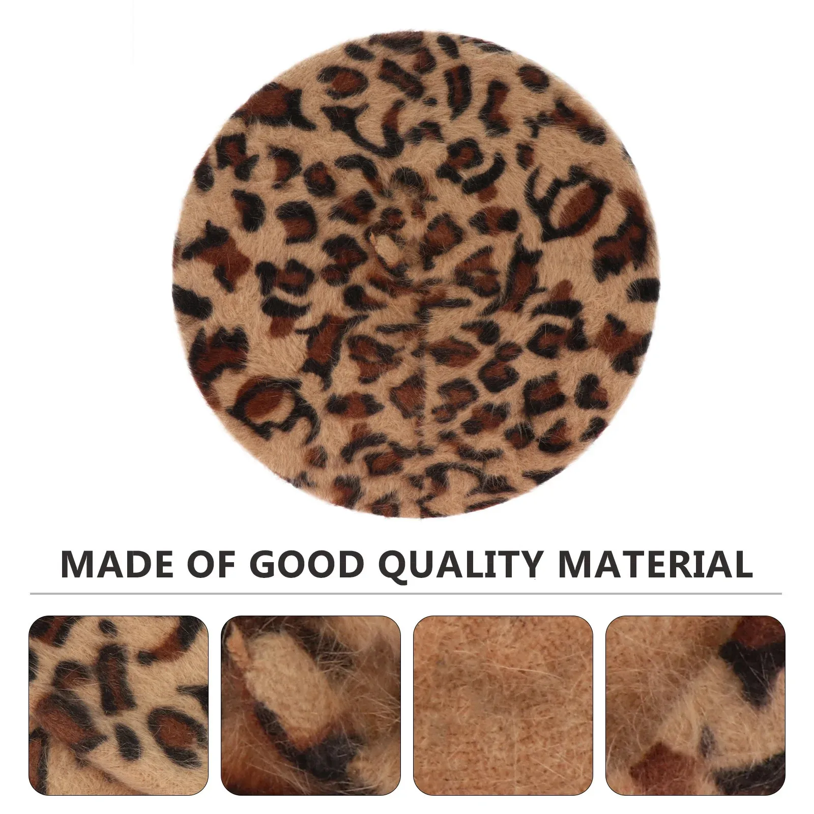 Leopard Print Fur Beret Fluffy French Rabbit Hat For Women 