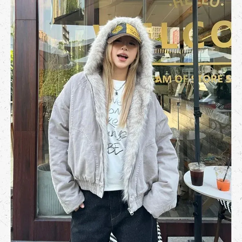 ジャケット・アウター 00s civarize fur coated jacket coat zip Y2k Zip Up Hoodie Fur Jackets Winter Coats Teen Emo Grunge