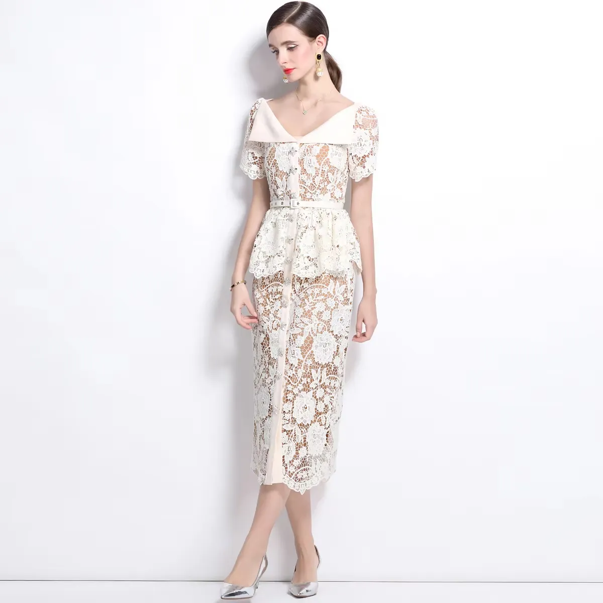 open lace back dress Pink Peplum Ruffle Summer Dress Top Pant – House of Viraasi