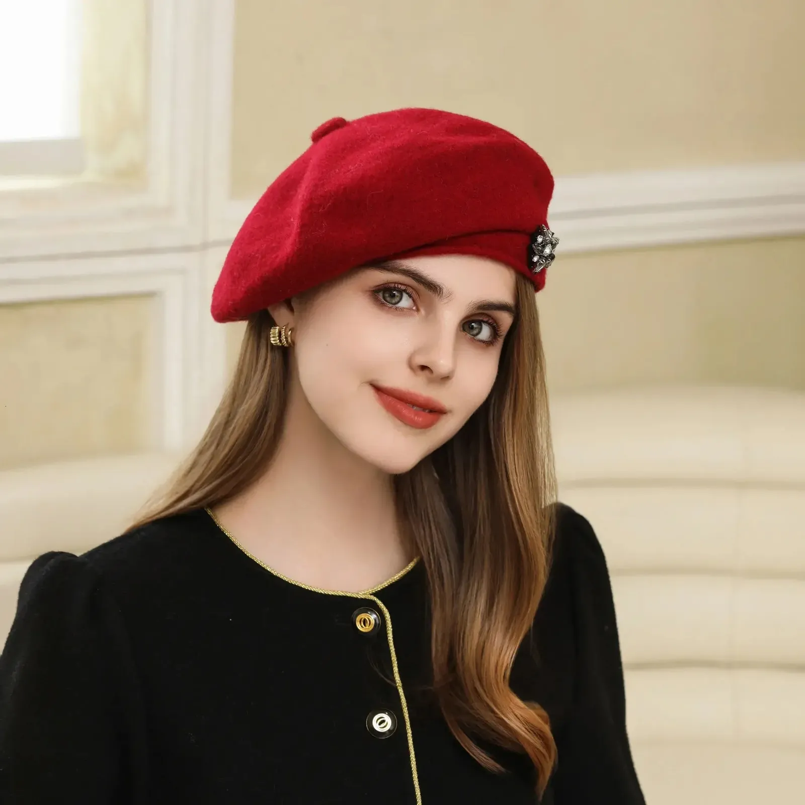 Soft Wool Beret Hat For Women Black Rhinestone... From 