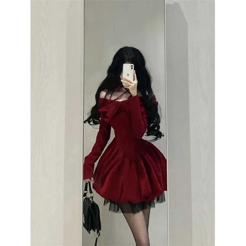 Vintage Bow Mini Dress Women Y2k Sexy Slash Neck Red... From  Sunshine_girls, $39.84 | DHgate.Com