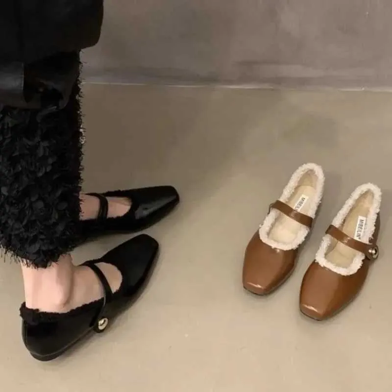 Bulk 2025 Winter Women's Plush Ballet Mia Shoes Flats Square Toe Mary ...