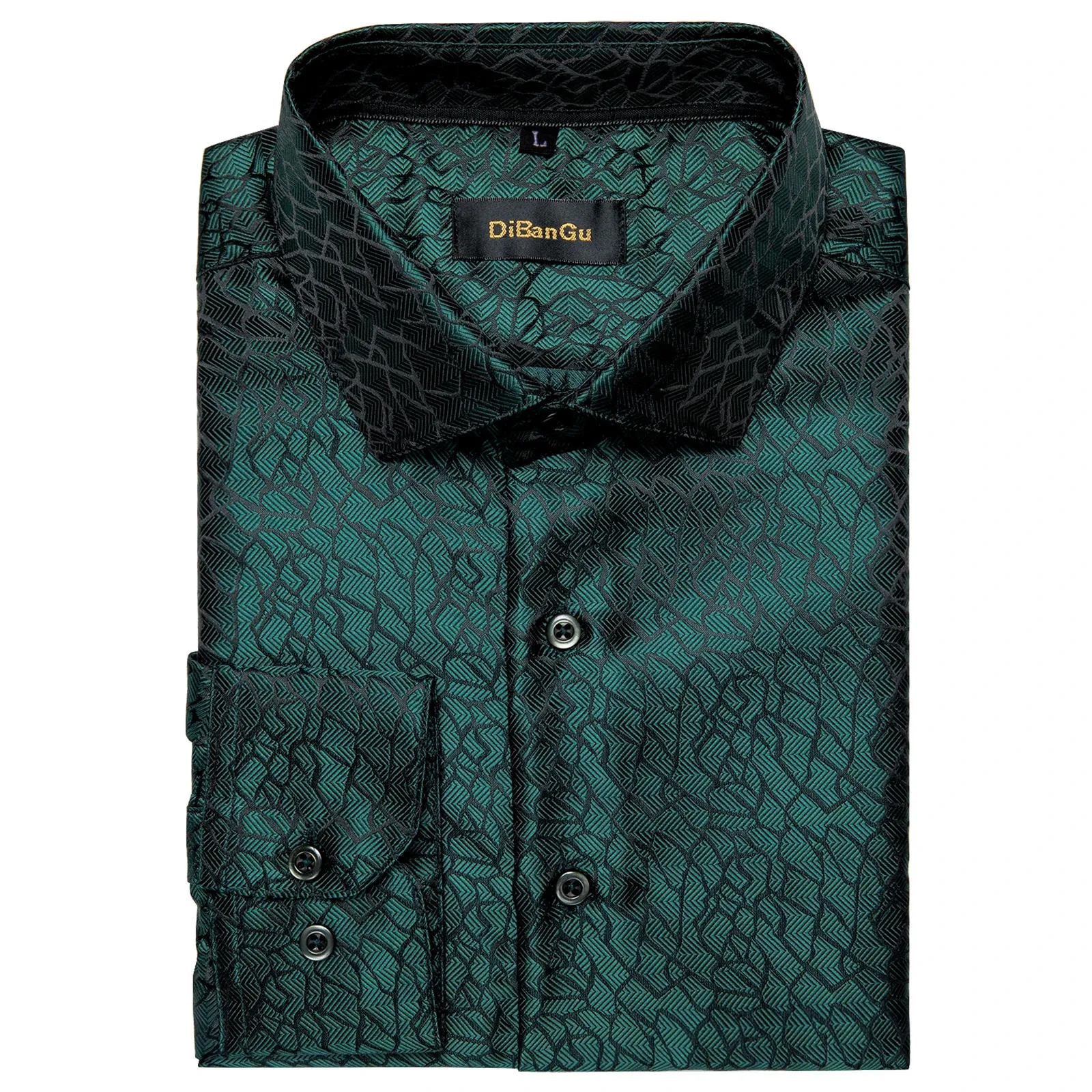 Dark Green Silk Silk Shirts for Men for Men - Long Sleeve Button Down Collar Dress Blouse for Weddings and Proms (Style #241213)