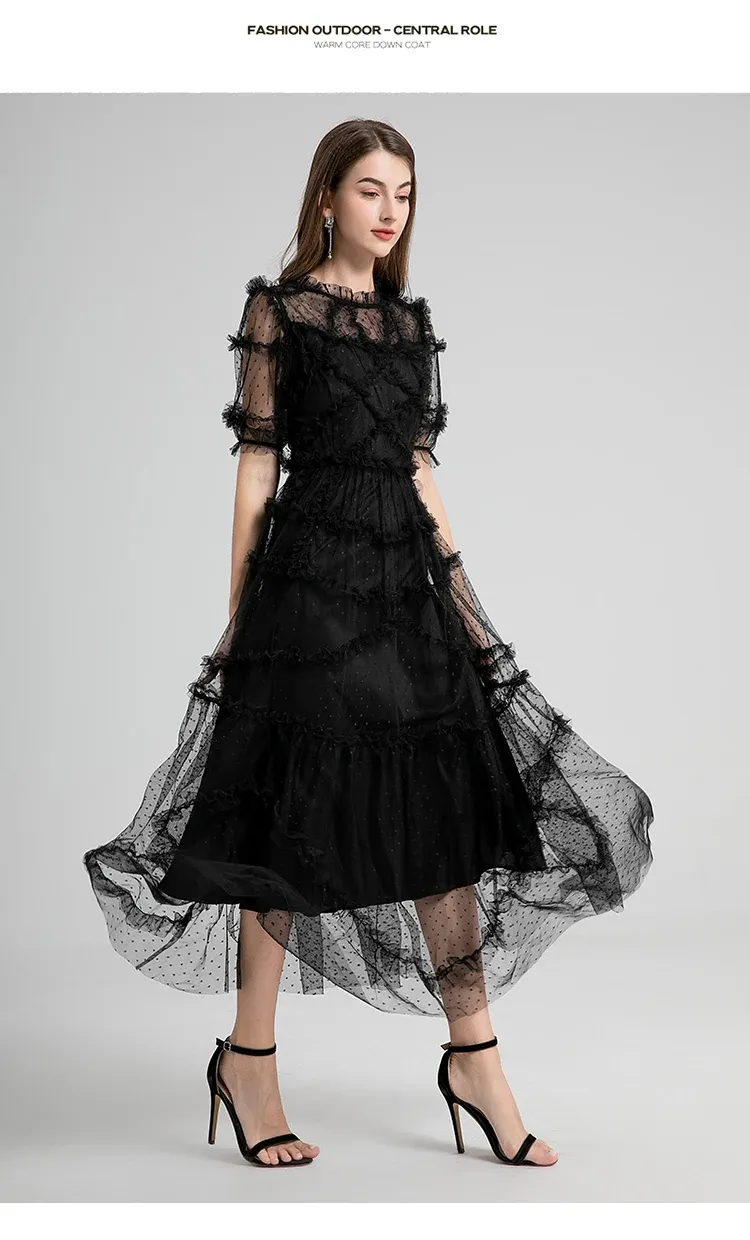 knee length dresses for ladies English Factory Tulle Contrast Midi Dress main image 1