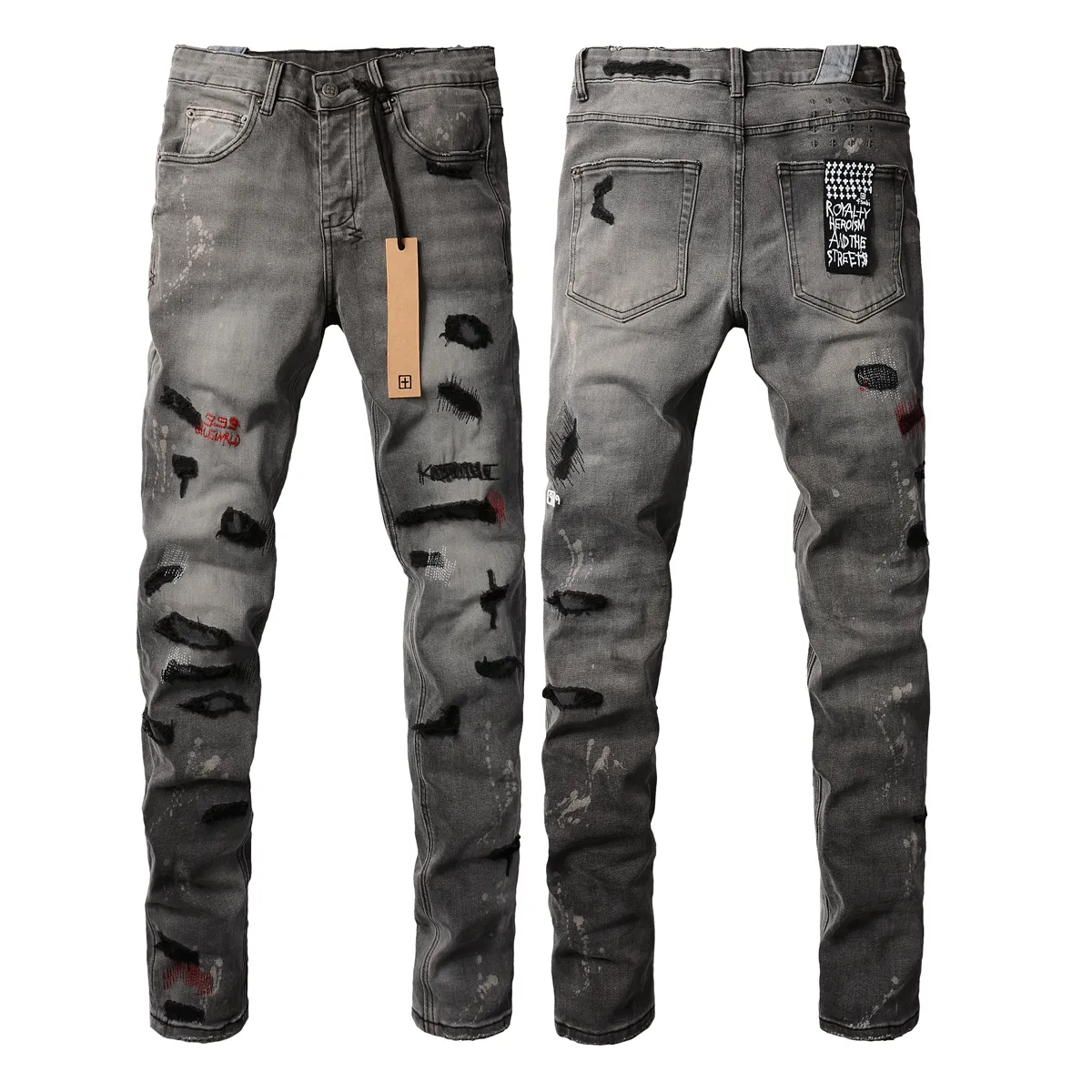 Ksubi men's denim jeans with zipper fly, straight leg, hole