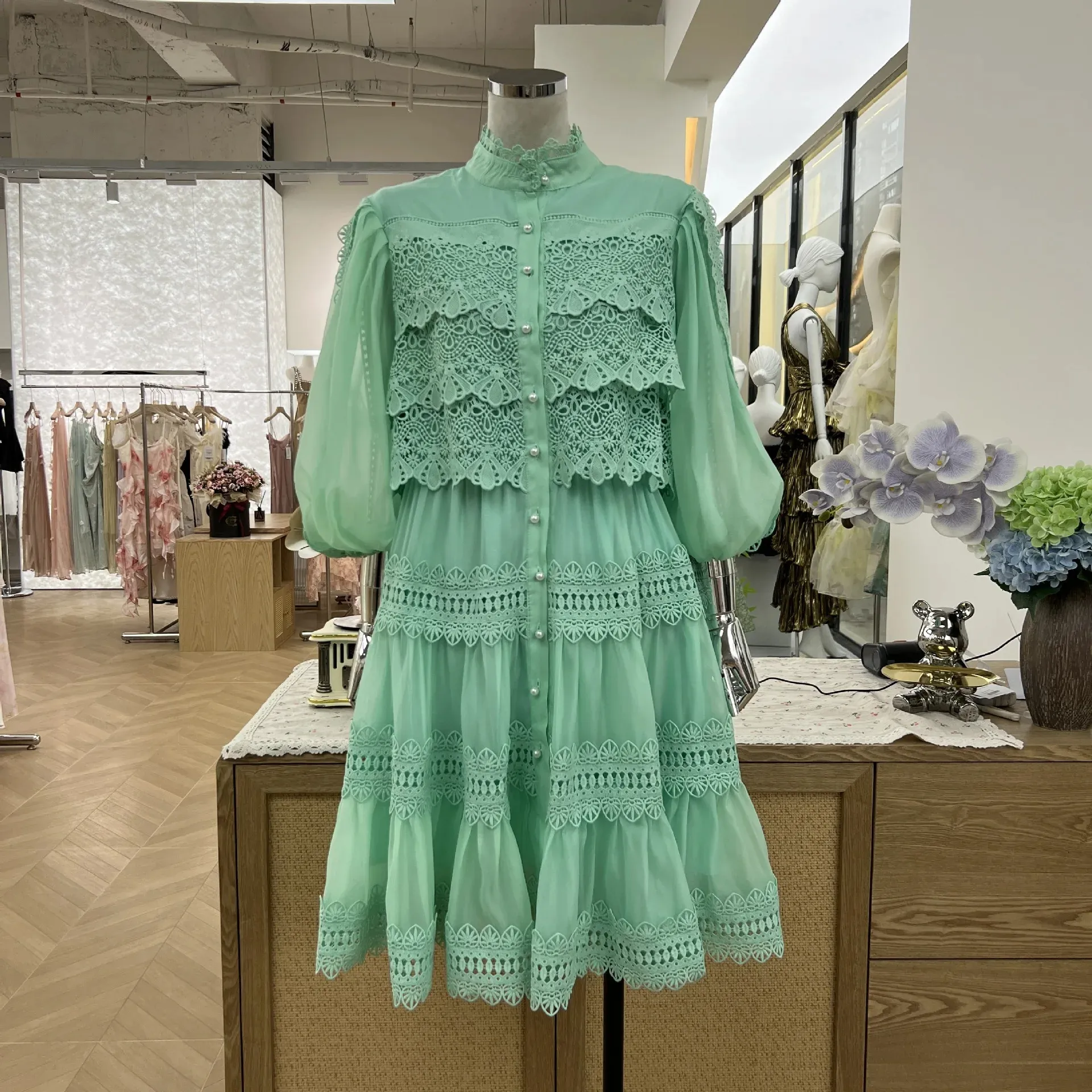 white christmas dresses Elegant Floral Organza Off Shoulder Puff Sleeves Evening Dress Yellow / S main image 1