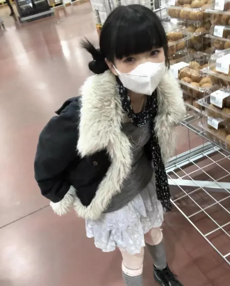 Y2k Aesthetics Black Denim Jacket Grunge Fairycore Jeans Fur