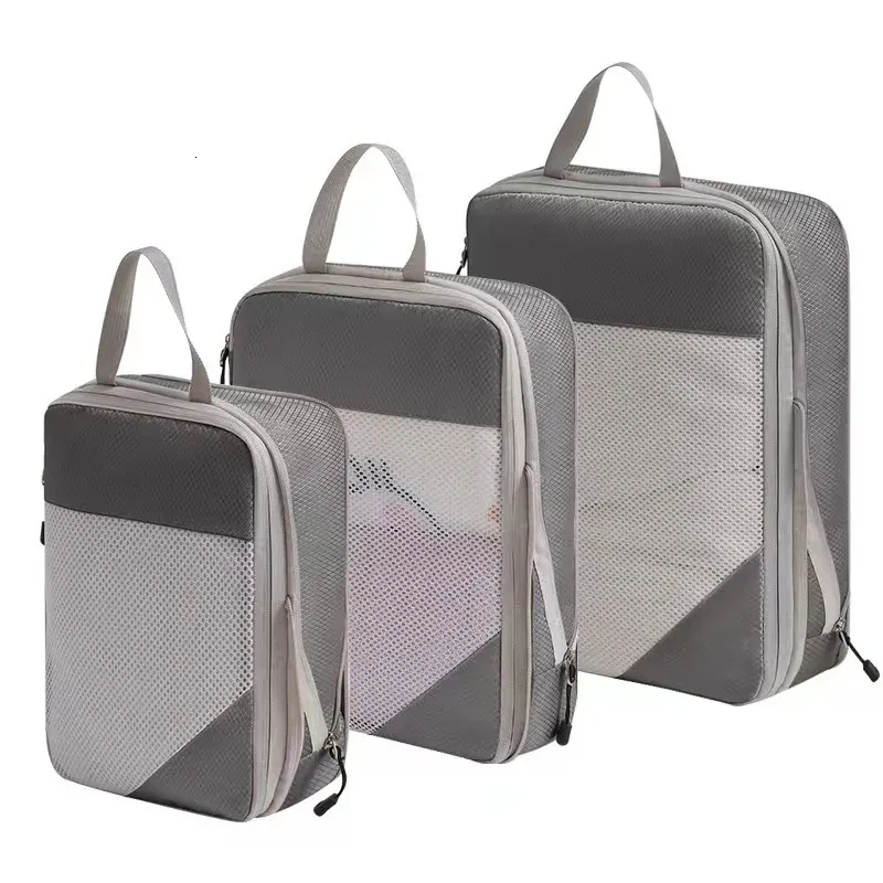 Set Da Viaggio 8 Cubi A Compressione – Con Borsa Toeletta E Organizer – Grigio, Per Uomo E Donna