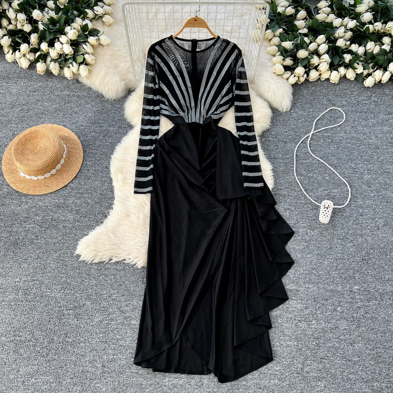 Dropshipping Womens Bodycon Mesh Patchwork Dress Long Sleeve O Neck Sequin  Evening Party Dress Luxury Lotus Irregular Hem Casual Vestidos 2025 From  Xiongstore, $38.2 In Bulk | DHgate.Com