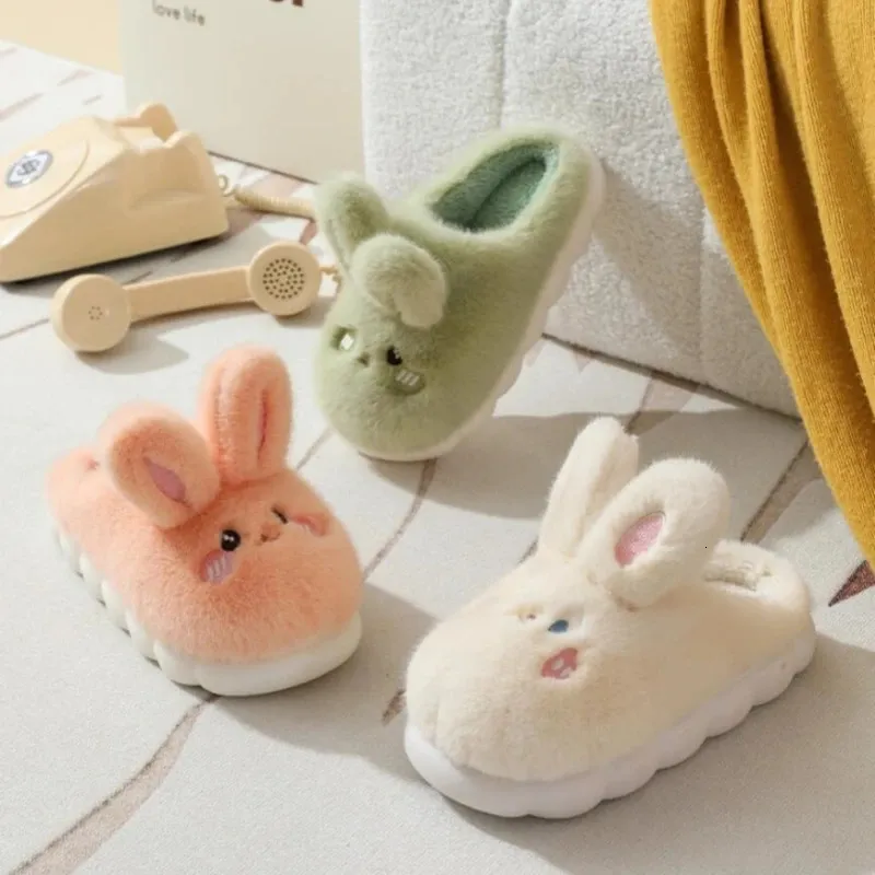 Women's Plush Rabbit Slippers Indoor Warm Fuzzy Slides with Cotton Lining  Cute Cartoon Design