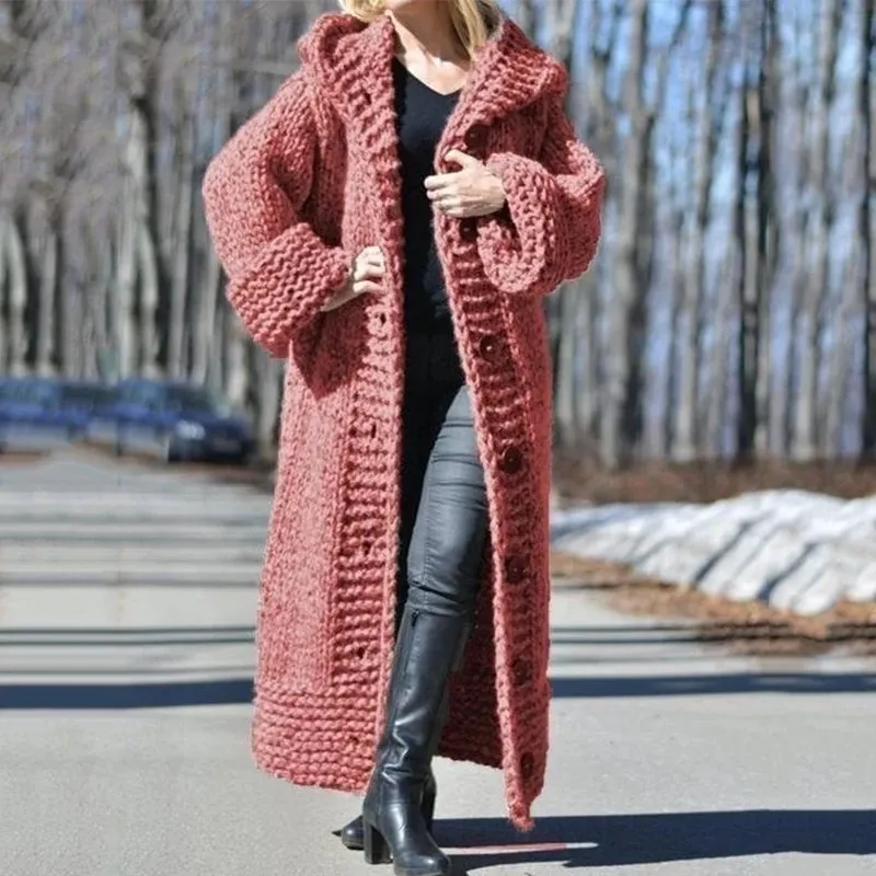 Chunky Knit Cardigan Heavy Sweater Coat Fall Winter Hooded Oversized Big  Size Sweaters Thick Warm Cardigan Women Knitted Coats Loose Long Overcoats 