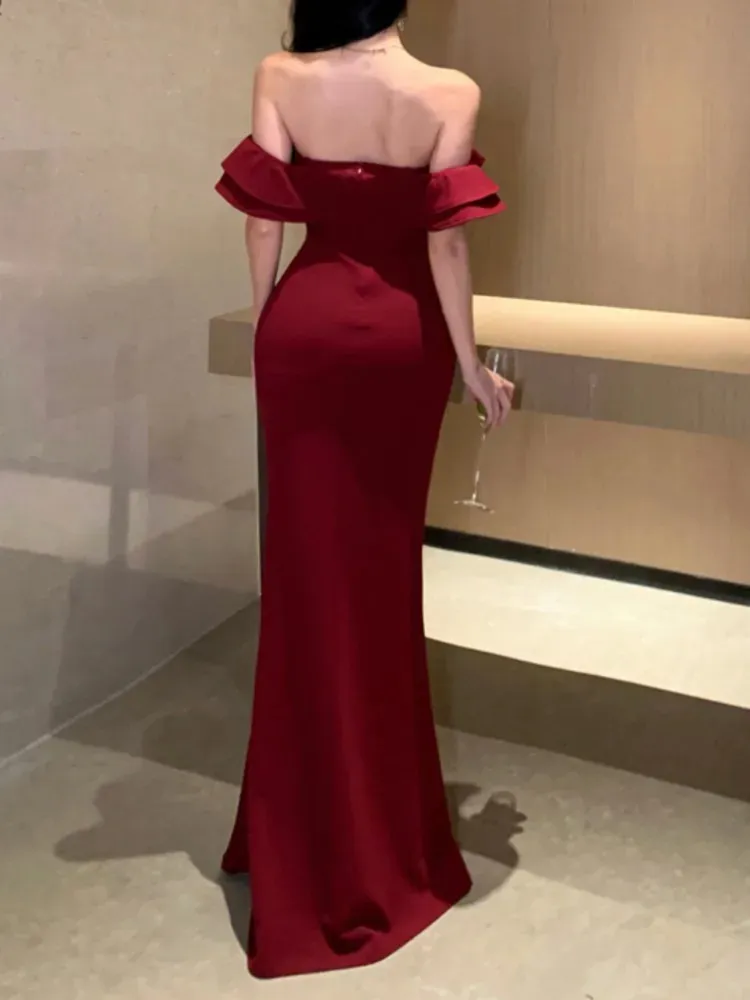 burgundy tea length formal dress Angelie Brown Bandeau Bodycon Maxi Dress – Club L London main image 1