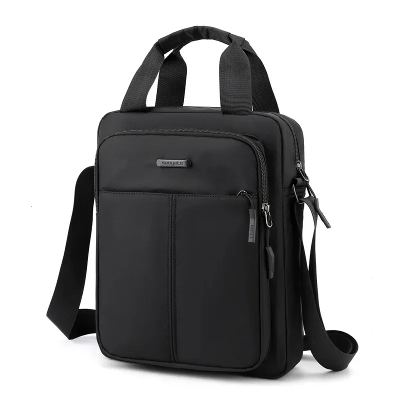 Mens Nylon Shoulder Bag PU Zipper Closure Solid Exterior Sling Bag for ...