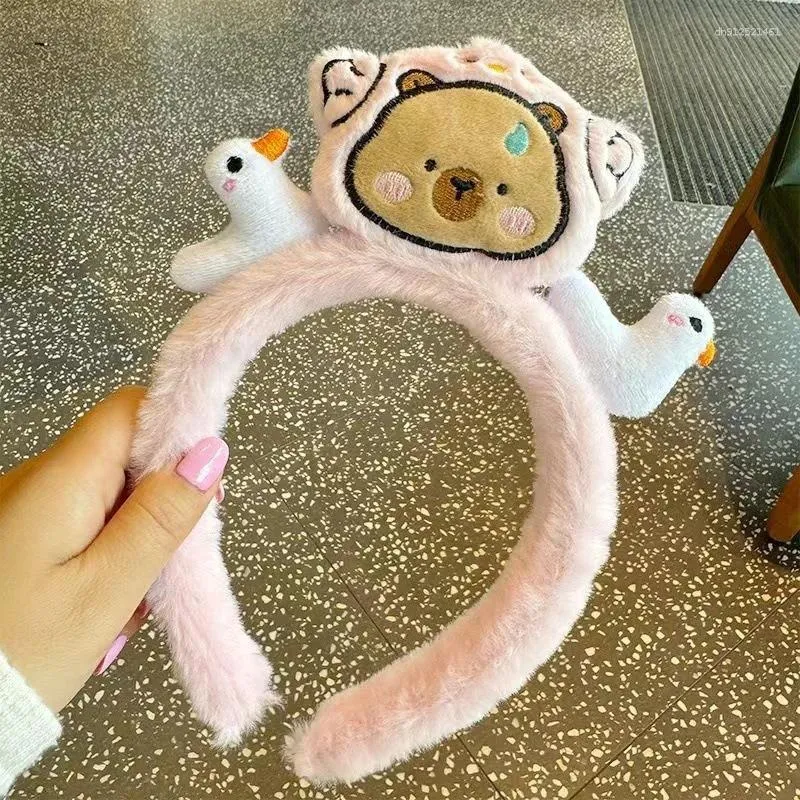 Cute Capybara Headband Plush Hair Accessory Set for Adults 1-Red Plush Cartoon Capybara Face Wash Headband for Women  main image 3