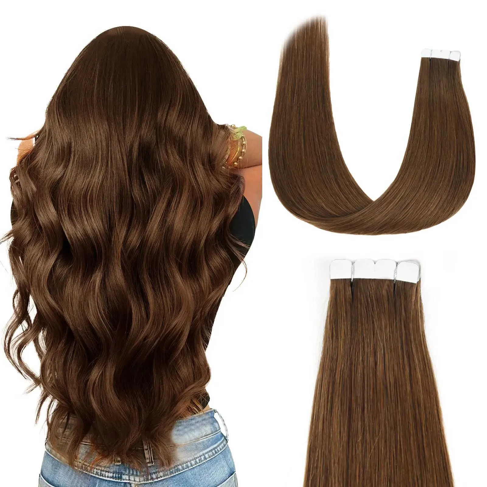 Human Hair Tape-In Extensions Straight Balayage Seamless Invisible Weft  10/20 Pieces Natural Soft Skin Weft