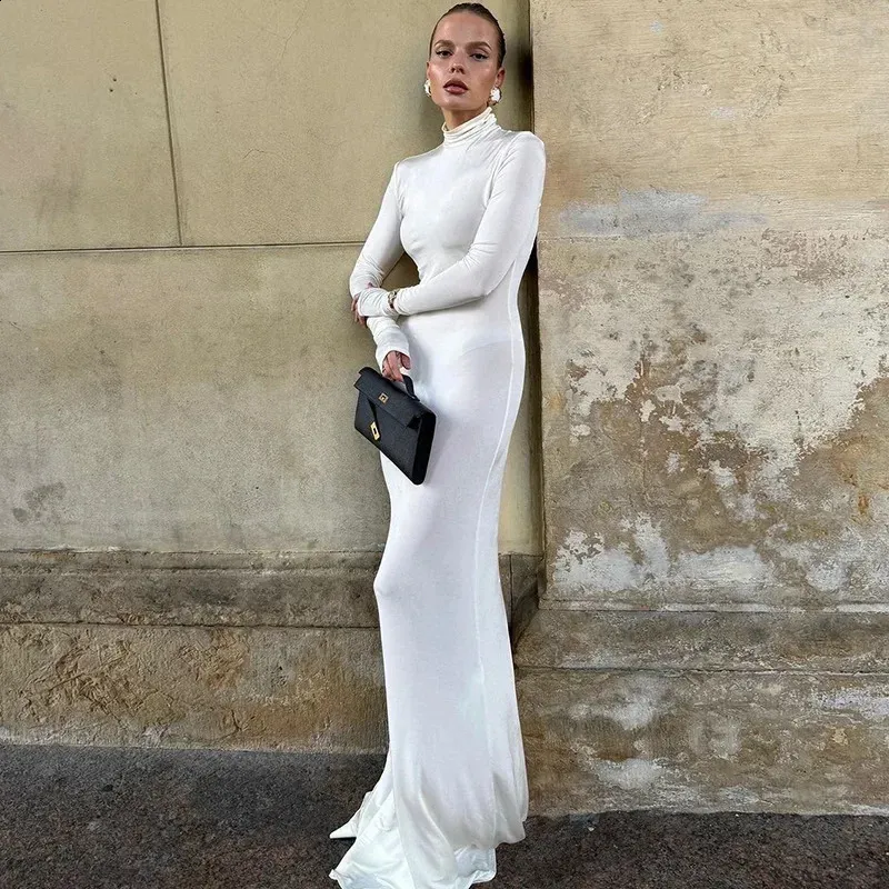 white long sleeve turtleneck maxi dress White Turtleneck Dress Guide: Styles, Lengths & Occasions
