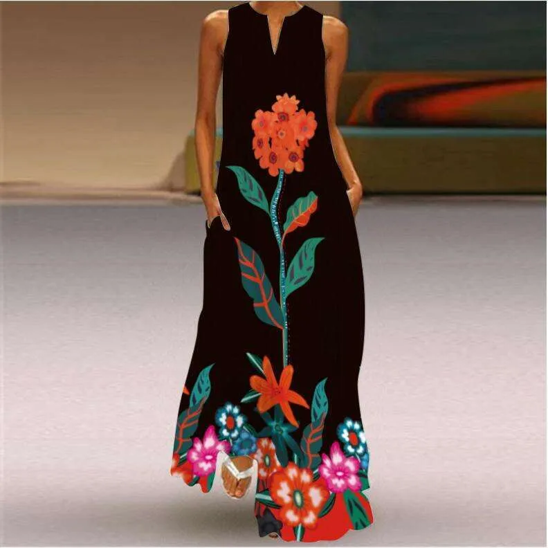 European Summer Outfits Sleeveless Maxi Dress V Neck Emerald Green Printed  Dress For Womens Casual Fashion From Womenshow, $25.5
